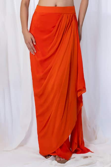 Lavina Sippy_Orange Crepe Mirrors, Tassels, Embroidery Sweetheart Draped Skirt Set With Cape _at_Aza_Fashions