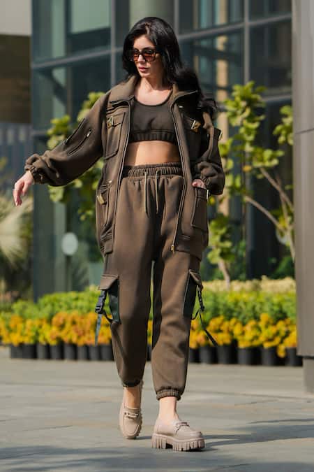 The Episode Olive Green Pocketed Sweatshirt & Joggers Set 