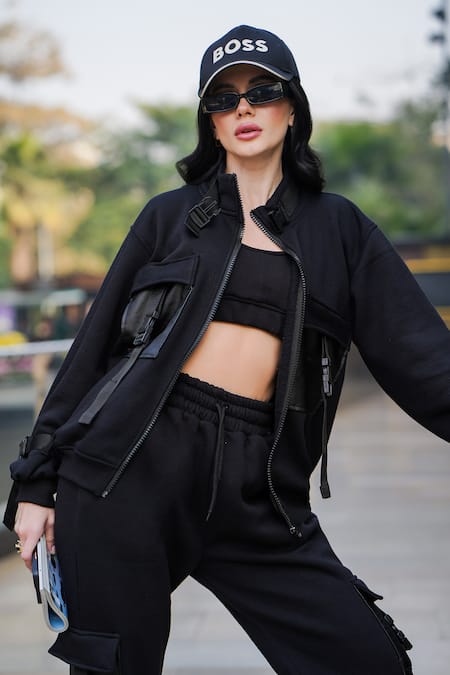 The Episode_Black Fleece Buckles High Neck Detail Sweatshirt And Joggers Set _Online_at_Aza_Fashions