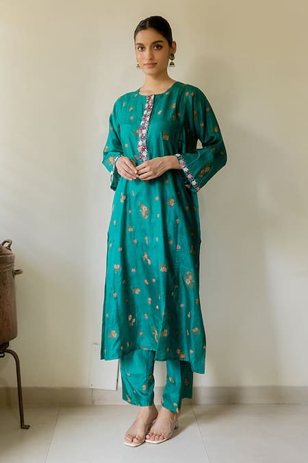 Juanita by Shubhda Floral Hand Block Print Kurta & Pant Set 