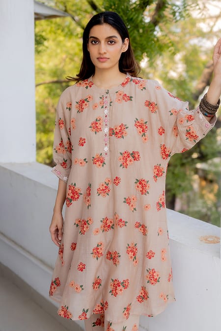 Juanita by Shubhda Floral Hand Block Print Kurta With Pant 