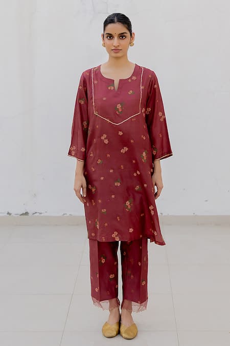 Juanita by Shubhda Hazel Floral Hand Block Print Kurta With Pant 