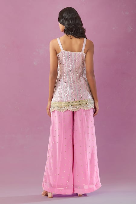 Kunwarani Ritu Pink Mirror Work Kurta & Gharara Set 