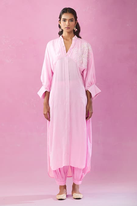 Buy Kunwarani Ritu Pink Cotton Pearls, Cut Work Collared Embellished Kurta And Salwar Set Online at Aza Fashions Buy_Kunwarani Ritu_Pink Cotton Pearls, Cut Work Collared Embellished Kurta And Salwar Set _Online_at_Aza_Fashions