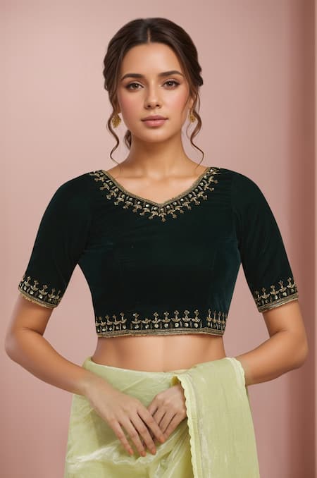 Samyukta Singhania Velvet Zari Embroidered Blouse 