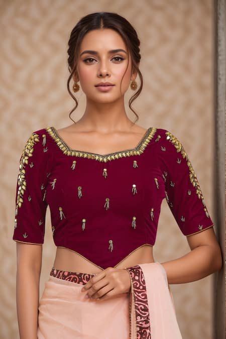 Samyukta Singhania Velvet Mirrorwork Embroidered Blouse 