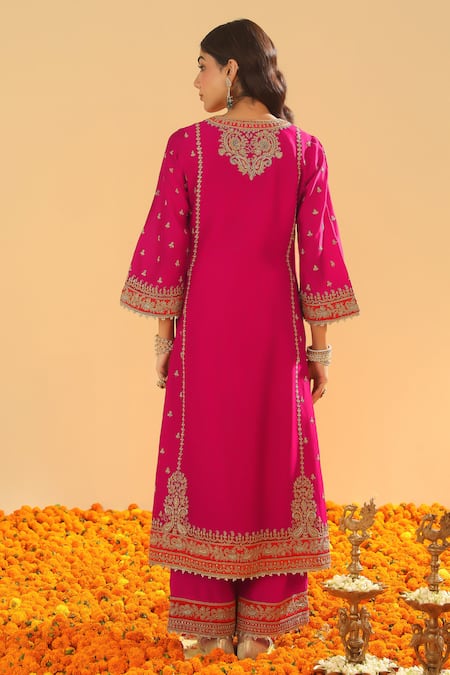 Shop Sheetal Batra Pink Organza, Sequins, Zari, Embroidery Hot Kirandori Kurta Set at Aza Fashions Shop_Sheetal Batra_Pink Organza, Sequins, Zari, Embroidery Hot Kirandori Kurta Set _at_Aza_Fashions
