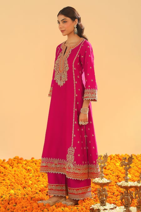 Buy Sheetal Batra Pink Organza, Sequins, Zari, Embroidery Hot Kirandori Kurta Set Buy_Sheetal Batra_Pink Organza, Sequins, Zari, Embroidery Hot Kirandori Kurta Set