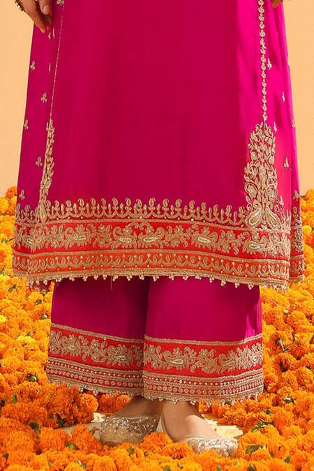 Sheetal Batra Pink Silk Organza, Silk, Chanderi Hot Embroidered Kurta Set With Palazzo Online at Aza Fashions Sheetal Batra_Pink Silk Organza, Silk, Chanderi Hot Embroidered Kurta Set With Palazzo _Online_at_Aza_Fashions