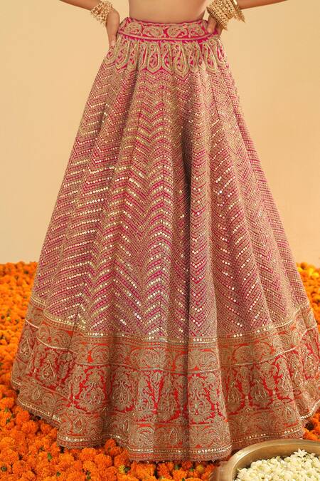 Shop Sheetal Batra Pink Silk , Silk, Sequins, Paisley Garden Bridal Lehenga Set Online at Aza Fashions Shop_Sheetal Batra_Pink Silk , Silk, Sequins, Paisley Garden Bridal Lehenga Set _Online_at_Aza_Fashions