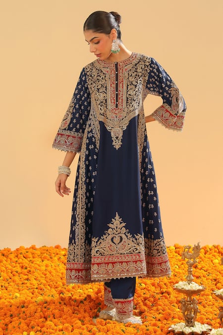 Sheetal Batra Blue , Satin, Organza Zari, Gul Embroidered Choga Kurta Set at Aza Fashions Sheetal Batra_Blue , Satin, Organza Zari, Gul Embroidered Choga Kurta Set _at_Aza_Fashions