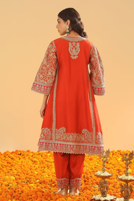 Shop Sheetal Batra Orange , Organza, Satin Ornate Paisley Embroidered Anarkali Set at Aza Fashions Shop_Sheetal Batra_Orange , Organza, Satin Ornate Paisley Embroidered Anarkali Set _at_Aza_Fashions