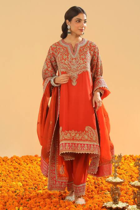 Shop Sheetal Batra Orange , Organza, Satin Ornate Paisley Embroidered Anarkali Set Shop_Sheetal Batra_Orange , Organza, Satin Ornate Paisley Embroidered Anarkali Set