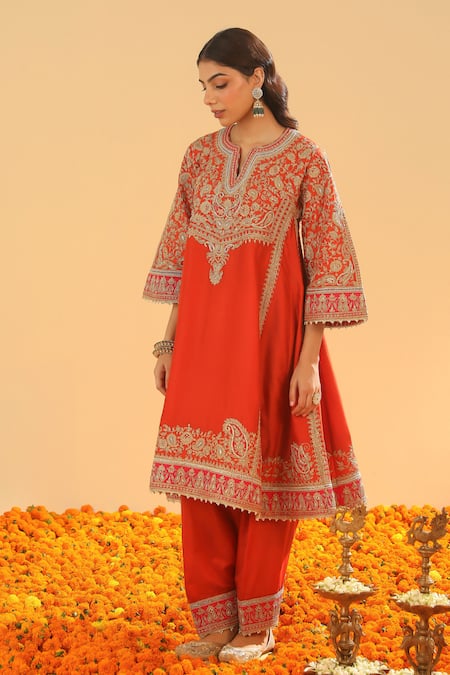 Sheetal Batra Orange , Organza Diamonds, Ornate Paisley Embroidered Anarkali Set Online at Aza Fashions Sheetal Batra_Orange , Organza Diamonds, Ornate Paisley Embroidered Anarkali Set _Online_at_Aza_Fashions