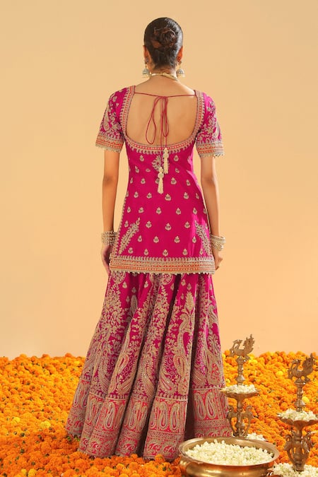 Shop Sheetal Batra Pink Organza, Sequins, Diamonds Round Paisley Embroidered Kurta Set at Aza Fashions Shop_Sheetal Batra_Pink Organza, Sequins, Diamonds Round Paisley Embroidered Kurta Set _at_Aza_Fashions