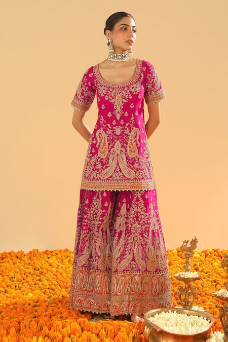 Sheetal Batra Pink Organza, Sequins, Diamonds Round Paisley Embroidered Kurta Set Online at Aza Fashions Sheetal Batra_Pink Organza, Sequins, Diamonds Round Paisley Embroidered Kurta Set _Online_at_Aza_Fashions