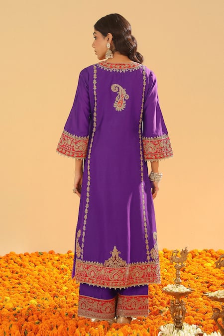 Shop Sheetal Batra Purple Organza, Sequins, Zari Kirandori Blossom Embroidered Kurta Set at Aza Fashions Shop_Sheetal Batra_Purple Organza, Sequins, Zari Kirandori Blossom Embroidered Kurta Set _at_Aza_Fashions
