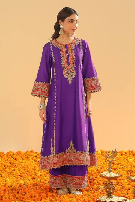 Sheetal Batra Purple Organza, Sequins, Zari Kirandori Blossom Embroidered Kurta Set Online at Aza Fashions Sheetal Batra_Purple Organza, Sequins, Zari Kirandori Blossom Embroidered Kurta Set _Online_at_Aza_Fashions