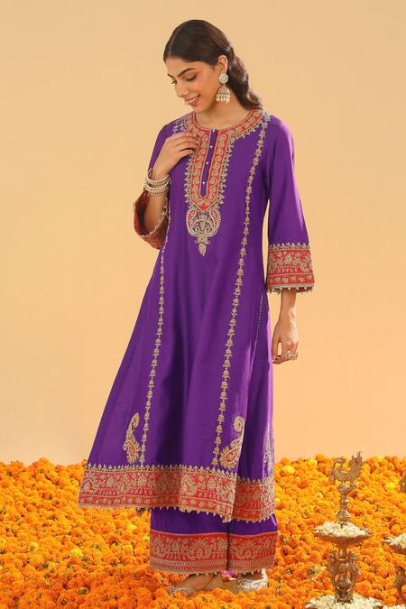 Buy Sheetal Batra Purple Organza, Sequins, Zari Kirandori Blossom Embroidered Kurta Set Online at Aza Fashions Buy_Sheetal Batra_Purple Organza, Sequins, Zari Kirandori Blossom Embroidered Kurta Set _Online_at_Aza_Fashions