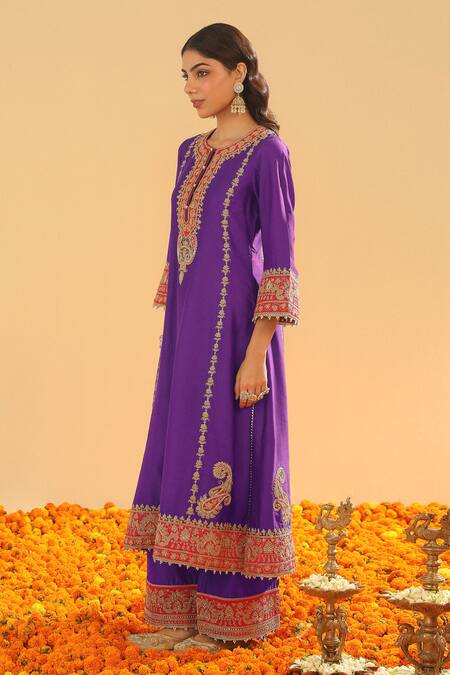 Shop Sheetal Batra Purple Organza, Sequins, Zari Kirandori Blossom Embroidered Kurta Set Online at Aza Fashions Shop_Sheetal Batra_Purple Organza, Sequins, Zari Kirandori Blossom Embroidered Kurta Set _Online_at_Aza_Fashions