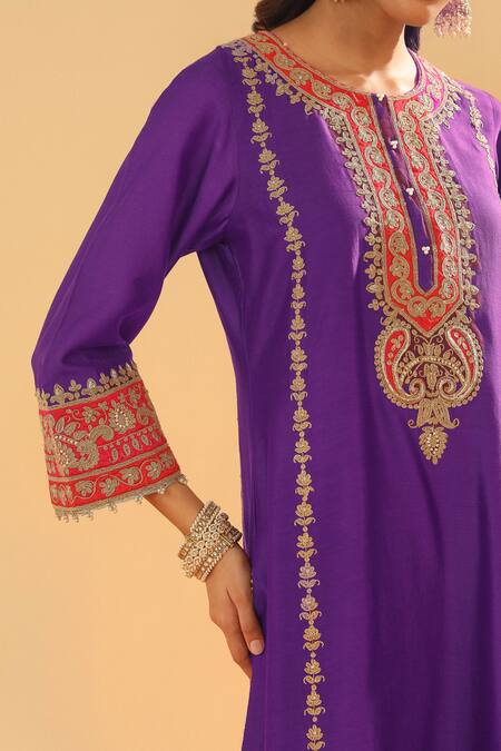 Shop Sheetal Batra Purple Organza, Sequins, Zari Embroidered Kurta Set With Palazzo Online at Aza Fashions Shop_Sheetal Batra_Purple Organza, Sequins, Zari Embroidered Kurta Set With Palazzo _Online_at_Aza_Fashions