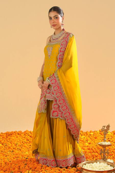Sheetal Batra Yellow Chanderi, Georgette, Organza, Mustard Kirandori Kurta Set at Aza Fashions Sheetal Batra_Yellow Chanderi, Georgette, Organza, Mustard Kirandori Kurta Set _at_Aza_Fashions