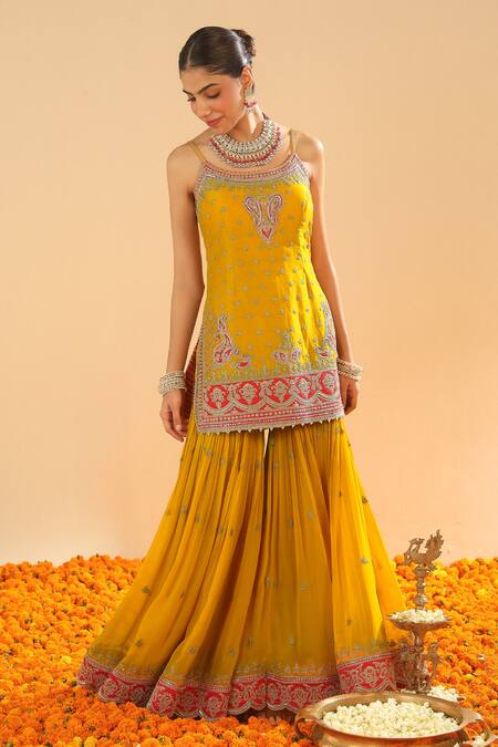 Buy Sheetal Batra Yellow Chanderi, Georgette Diamonds, Embroidery, Bahar Kirandori Kurta Set Online at Aza Fashions Buy_Sheetal Batra_Yellow Chanderi, Georgette Diamonds, Embroidery, Bahar Kirandori Kurta Set _Online_at_Aza_Fashions