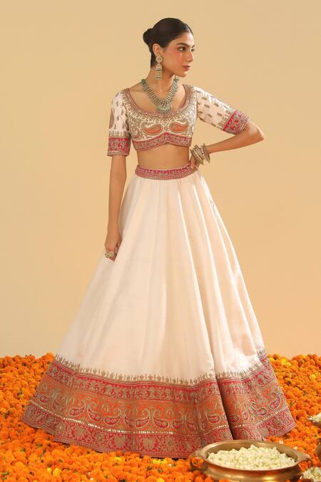 Shop Sheetal Batra Ivory Ramie, Silk Organza Embroidery, Diamonds Kirandori Lehenga Set Online at Aza Fashions Shop_Sheetal Batra_Ivory Ramie, Silk Organza Embroidery, Diamonds Kirandori Lehenga Set _Online_at_Aza_Fashions