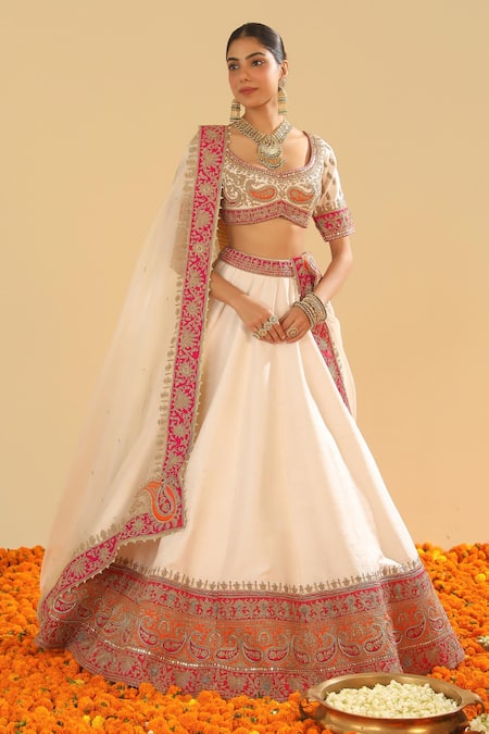 Buy Sheetal Batra Ivory Ramie, Silk Organza Embroidery, Diamonds Kirandori Lehenga Set Buy_Sheetal Batra_Ivory Ramie, Silk Organza Embroidery, Diamonds Kirandori Lehenga Set
