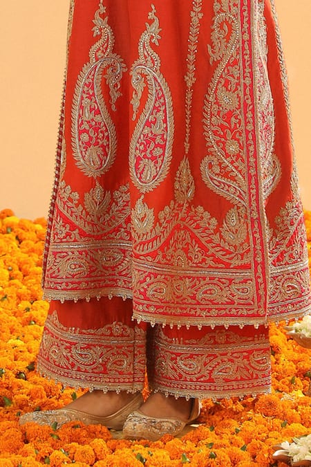 Shop Sheetal Batra Orange Silk, Chanderi Embroidery, Diamonds Open Neck Kirandori Kurta Set Online at Aza Fashions Shop_Sheetal Batra_Orange Silk, Chanderi Embroidery, Diamonds Open Neck Kirandori Kurta Set _Online_at_Aza_Fashions