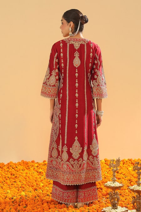 Sheetal Batra Kirandori Embroidered Red Kurta Set 