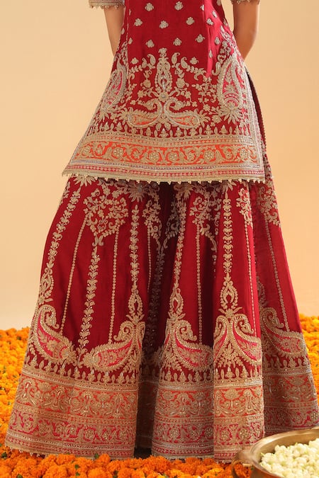 Buy Sheetal Batra Red Silk, Chanderi Embroidery Scoop Neck Kirandori Kurta Set Online at Aza Fashions Buy_Sheetal Batra_Red Silk, Chanderi Embroidery Scoop Neck Kirandori Kurta Set _Online_at_Aza_Fashions