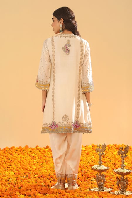 Shop Sheetal Batra Ivory , Organza Embroidery Collared Kirandori Kurta Set at Aza Fashions Shop_Sheetal Batra_Ivory , Organza Embroidery Collared Kirandori Kurta Set _at_Aza_Fashions