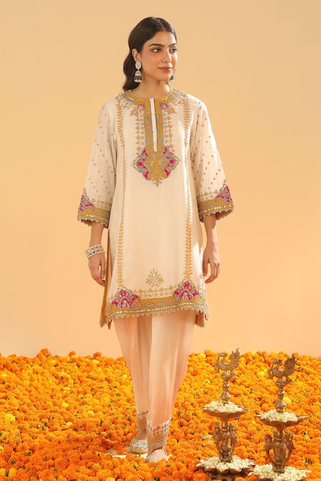 Sheetal Batra Ivory , Organza Embroidery Collared Kirandori Kurta Set Online at Aza Fashions Sheetal Batra_Ivory , Organza Embroidery Collared Kirandori Kurta Set _Online_at_Aza_Fashions