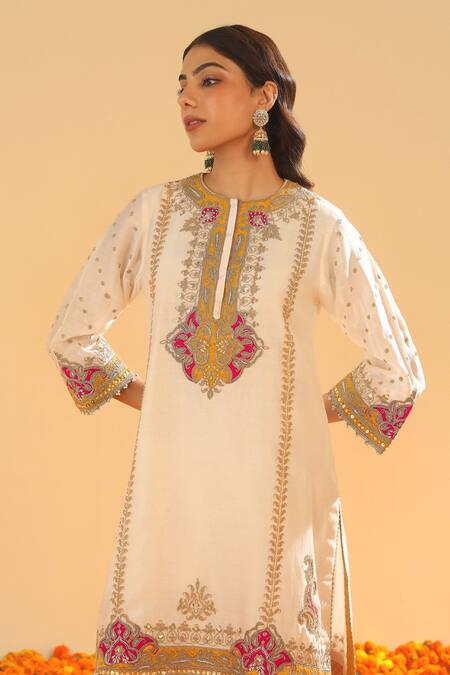 Buy Sheetal Batra Ivory , Organza Embroidery Collared Kirandori Kurta Set Online at Aza Fashions Buy_Sheetal Batra_Ivory , Organza Embroidery Collared Kirandori Kurta Set _Online_at_Aza_Fashions