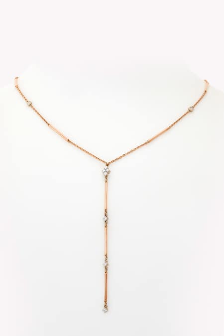 Rowas Jewels 18kt Gold Dimond Embellished Sleek Chain Necklace 