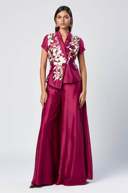 Madder Much Dahlia Asymmetric Embroidered Vest With Flared Pant 