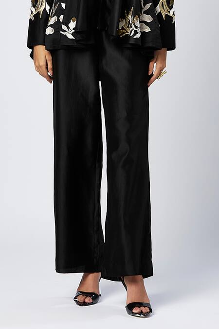 Buy_Madder Much_Black Cotton, Silk Sequins V-neck Peplum Jacket And Flared Pant Set _Online_at_Aza_Fashions