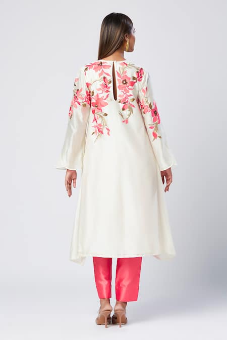 Madder Much Embroidered Ivory & Peach Tunic Set 