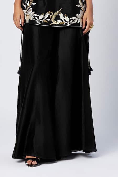Buy Madder Much Black Silk, Cotton, Rayon Sequins Round Neck Embroidered Tunic And Flared Pant Set Online at Aza Fashions Buy_Madder Much_Black Silk, Cotton, Rayon Sequins Round Neck Embroidered Tunic And Flared Pant Set _Online_at_Aza_Fashions