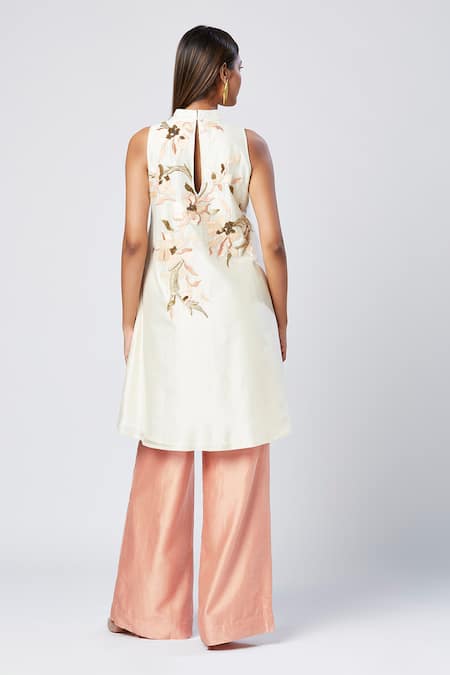 Madder Much Ivory Floral Embroidered Tunic Pant Set 