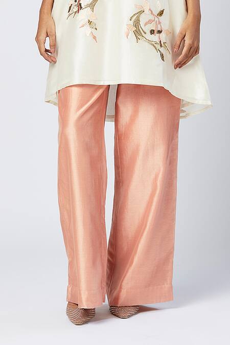 Buy_Madder Much_Ivory Silk, Cotton Sequins, Embroidery Bandeau Neck Floral Tunic Pant Set _Online_at_Aza_Fashions