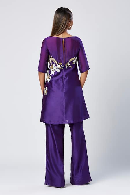 Madder Much Purple Embroidered Tunic & Slit Pant Set 