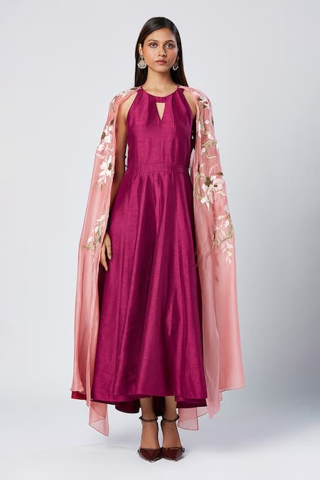 Madder Much Malli Plain Dress With Embroidered Cape 