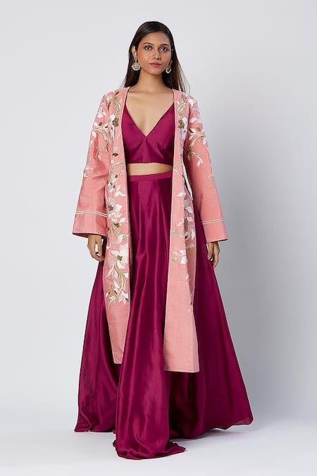 Madder Much Percy Plain Lehenga Set With Embroidered Jacket 