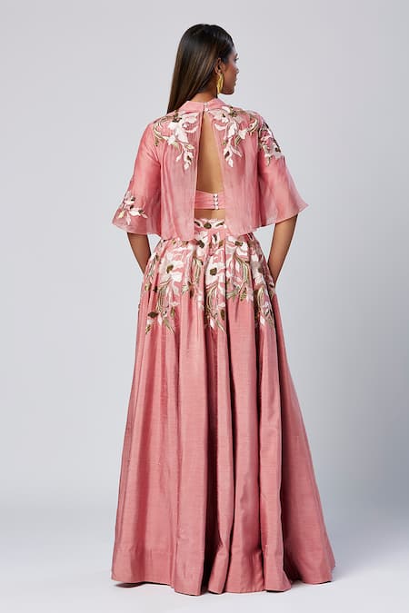 Madder Much Pink Embroidered Lehenga & Layered Crop Top 