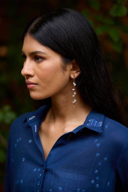 Medha_Blue Cotton Bandhani Collar Ombre Shirt _Online_at_Aza_Fashions