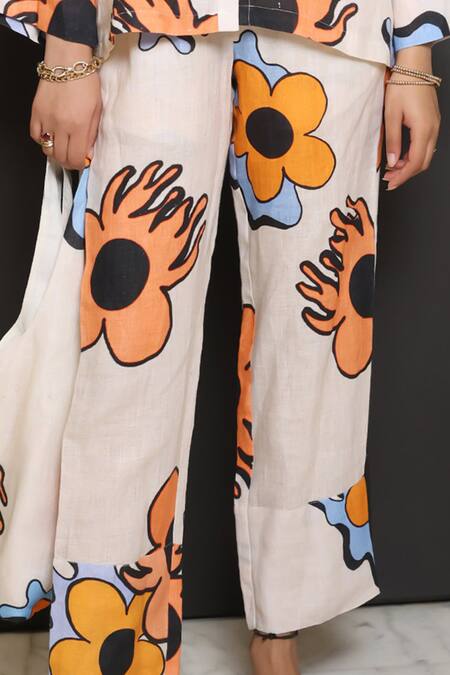 Nassh Multi Color Linen Floral Print Shirt And Pant Co-ord Set at Aza Fashions Nassh_Multi Color Linen Floral Print Shirt And Pant Co-ord Set_at_Aza_Fashions