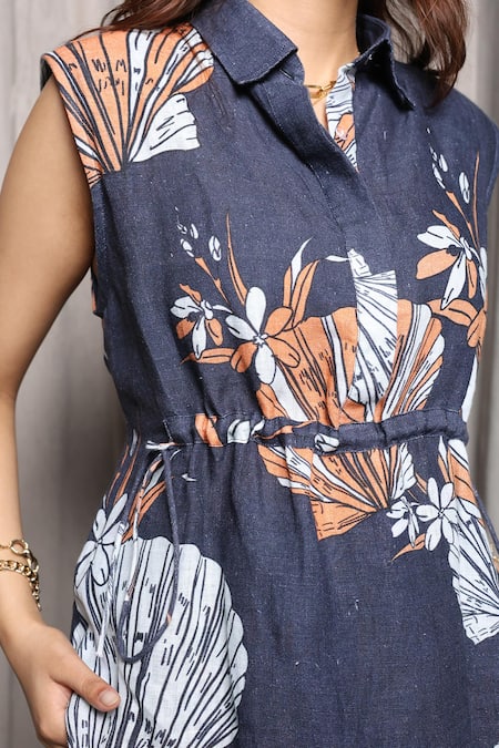 Nassh_Multi Color Linen Floral Seashell Print Top And Pant Set_at_Aza_Fashions