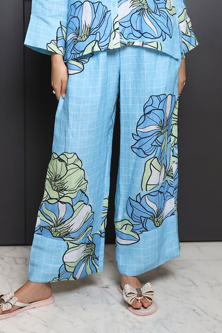 Buy Nassh Multi Color Hemp Shawl Neck Floral Print Shirt And Pant Co-ord Set Buy_Nassh_Multi Color Hemp Shawl Neck Floral Print Shirt And Pant Co-ord Set